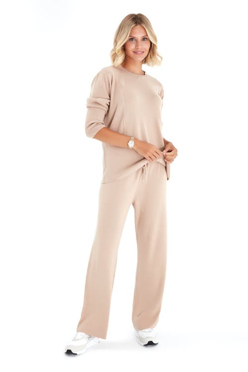 Accouchée Effortless Elegance Set With Rib Side Zip Long Sleeve Top & Lounge Pants In Neutral