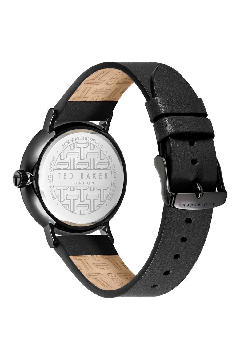 Glossop Leather Strap Watch, 41mm, Alternate, color, BLACK
