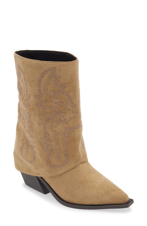 Portabella Foldover Shaft Pointed Toe Bootie (Women)