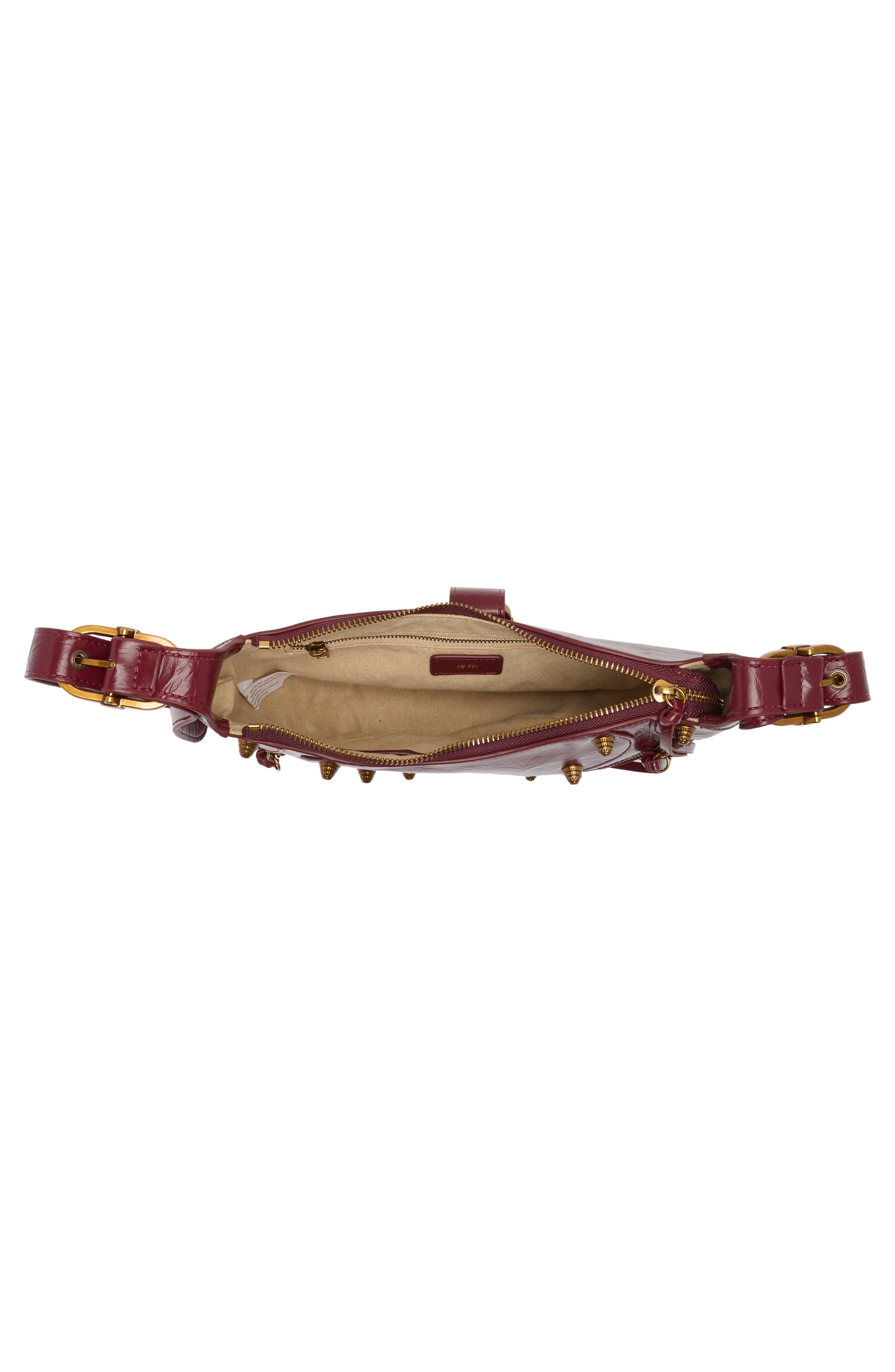 Tessa Faux Leather Studded Shoulder Bag, Alternate, color, BURGUNDY