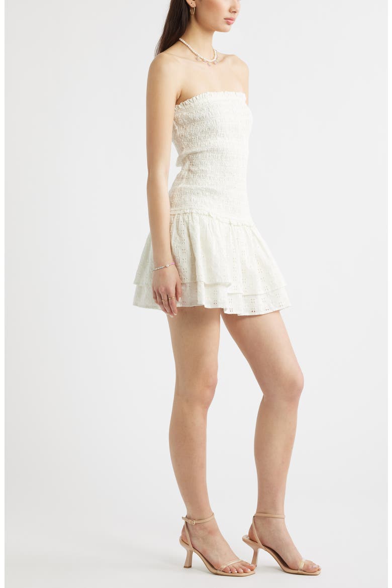 Strapless Smocked Cotton Eyelet Minidress, Alternate, color, IVORY