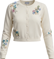 Mademoiselle Floral Embroidered Ribbed Button-Up Cropped Cardigan