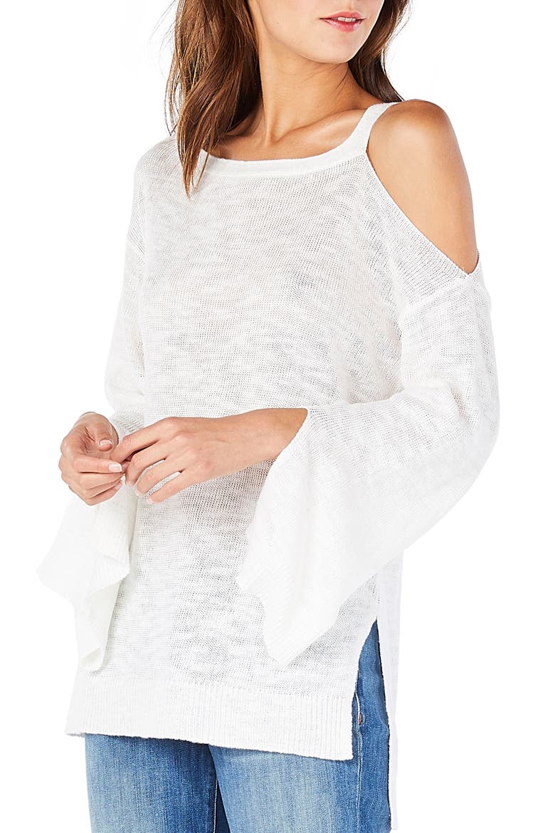 Cutout Shoulder Tunic Sweater, Alternate, color, CHALK