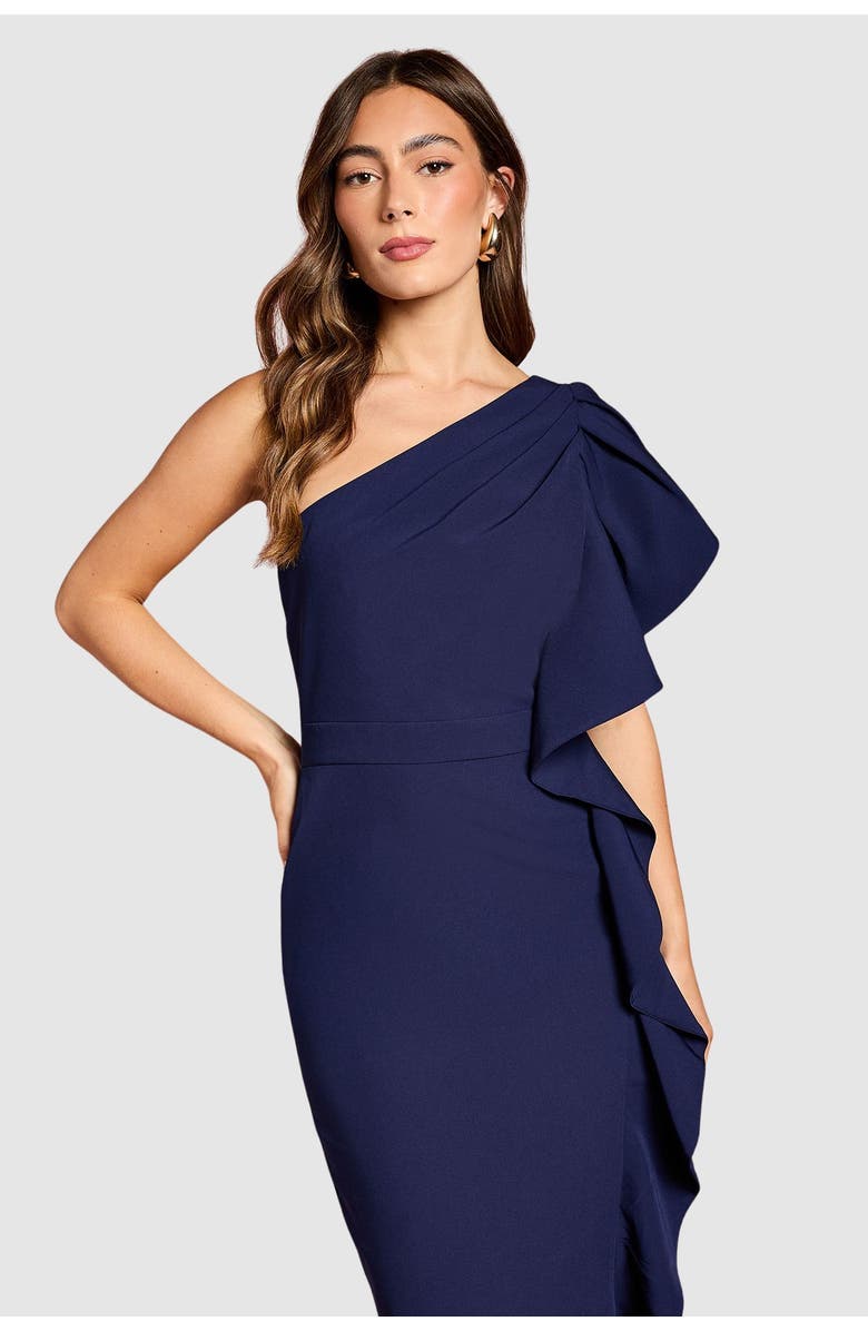 Coast One Shoulder Pencil Midi Dress, Alternate, color, Navy
