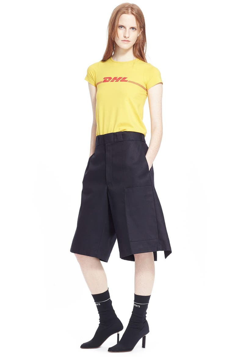 'DHL' Graphic Print Long Tee, Alternate, color, YELLOW / PRINT