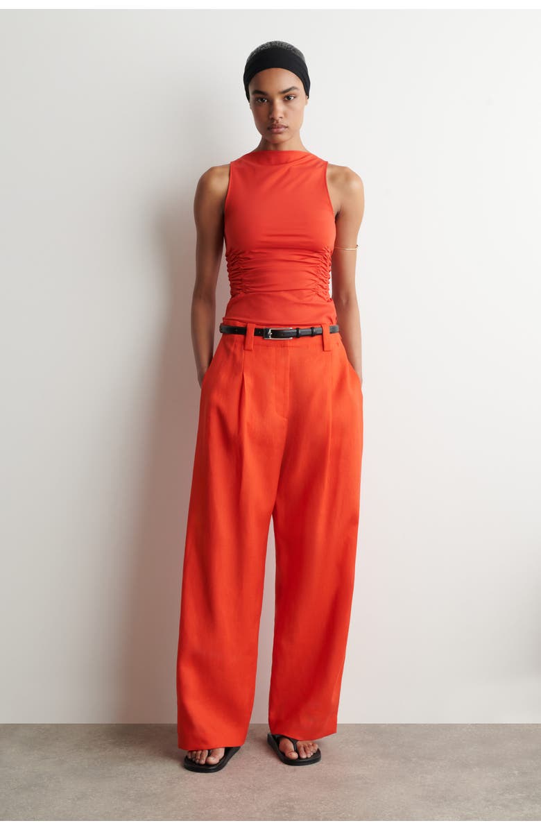 COS Buckle-detail Linen Balloon-leg Trousers, Main, color, Orange