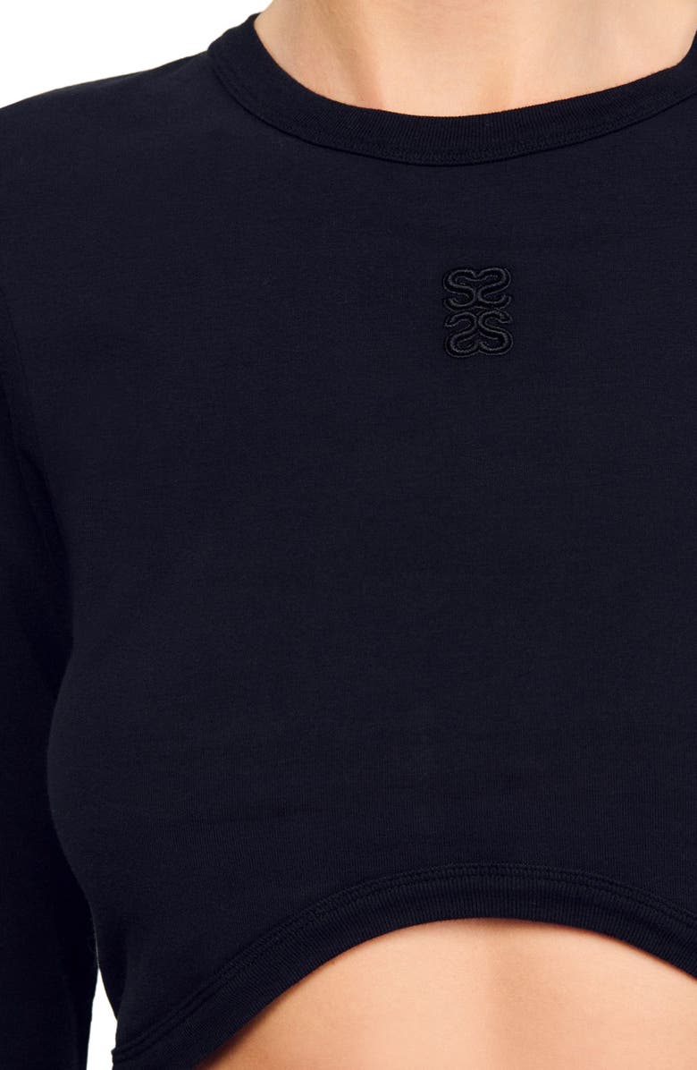 SANDRO Cropped embroidered T-shirt, Alternate, color, Black