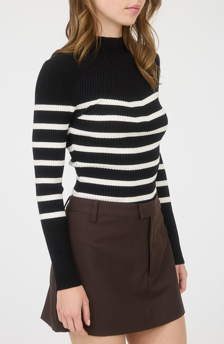 Blu Pepper Stripe Mock Neck Rib Knit Top, Alternate, color,