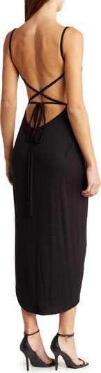Cowl Neck Asymmetric Slit Dress
