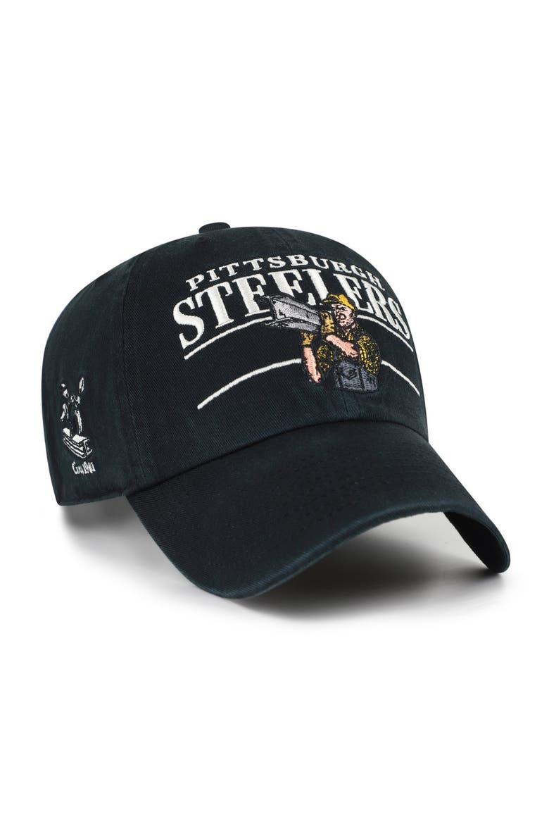 Men's '47 Black Pittsburgh Steelers Throwback Graphic Clean Up Adjustable Hat, Main, color, Black