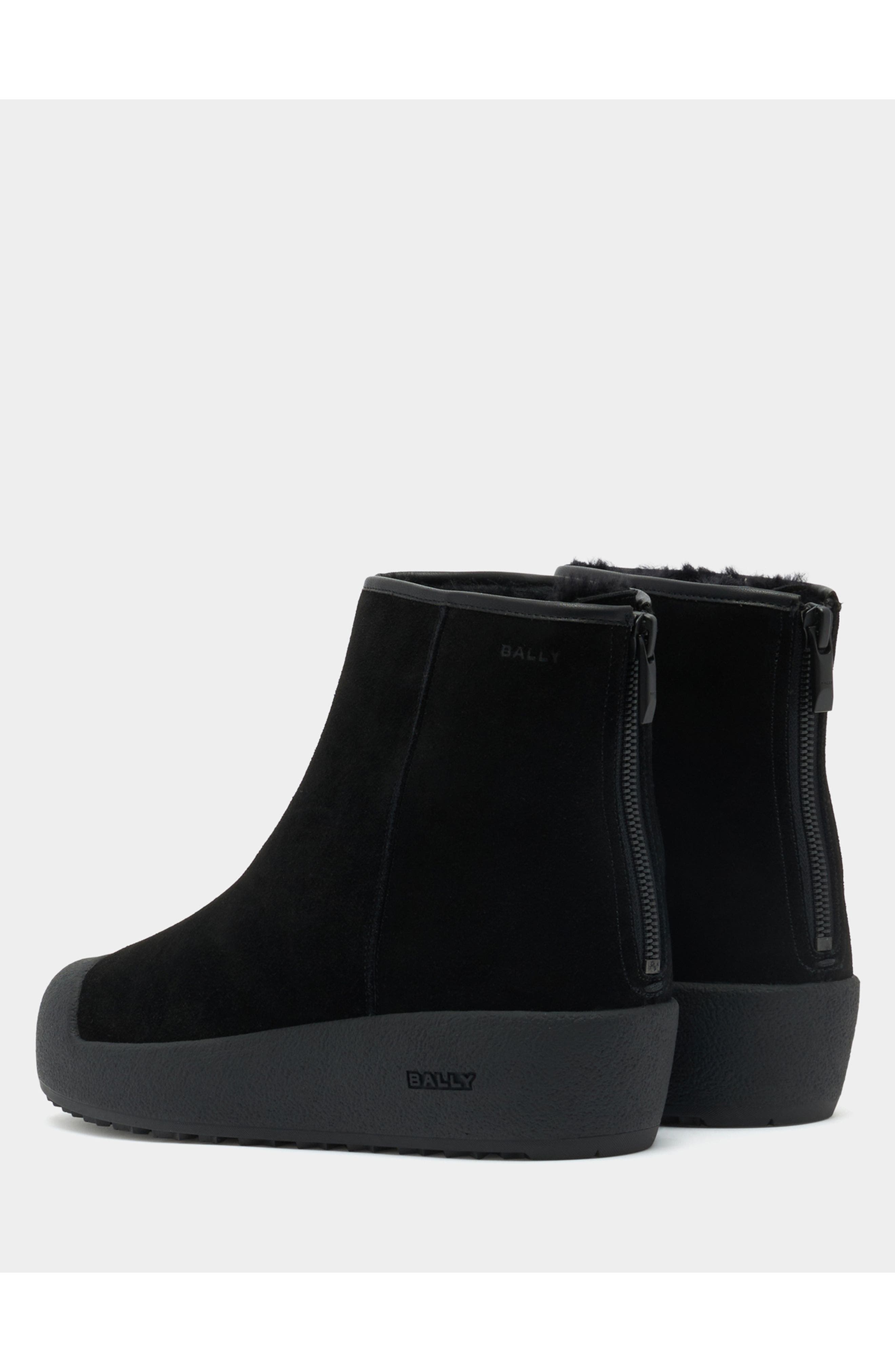 Bally Curling Bootie in Suede with Lamb Fur Lining, Alternate, color, Black