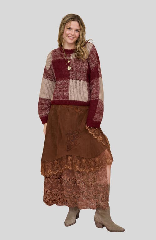 Blu Pepper Colorblock Check Sweater In Burgundy