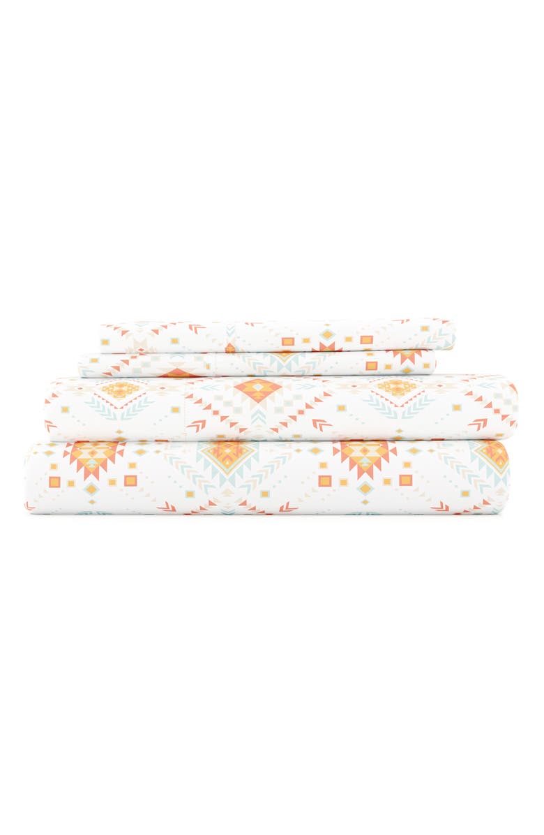 HOMESPUN Ultra Soft Geometric Dreams 4-Piece Bed Sheet Set, Main, color, Coral