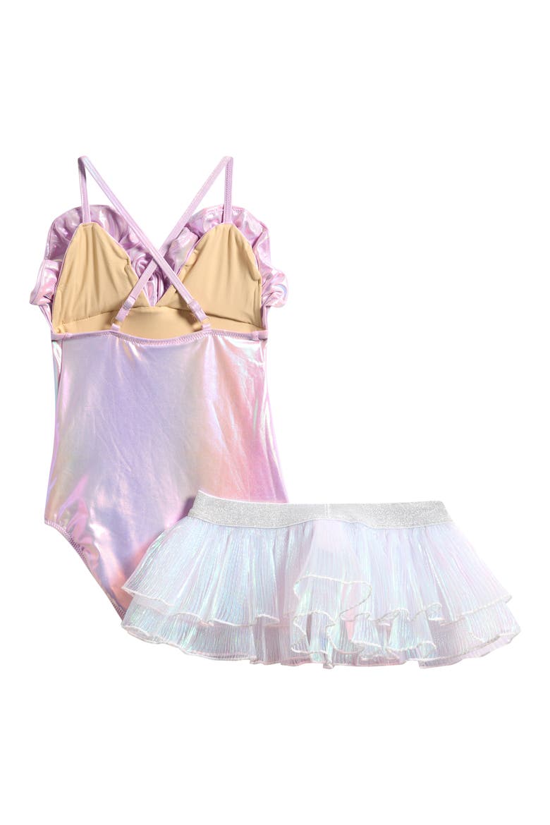 Kids' One-Piece Swimsuit & Plissé Cover-Up Skirt Set, Alternate, color, LILAC