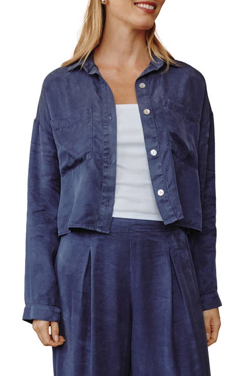 Inverted Pleat Crop Button-Up Shirt