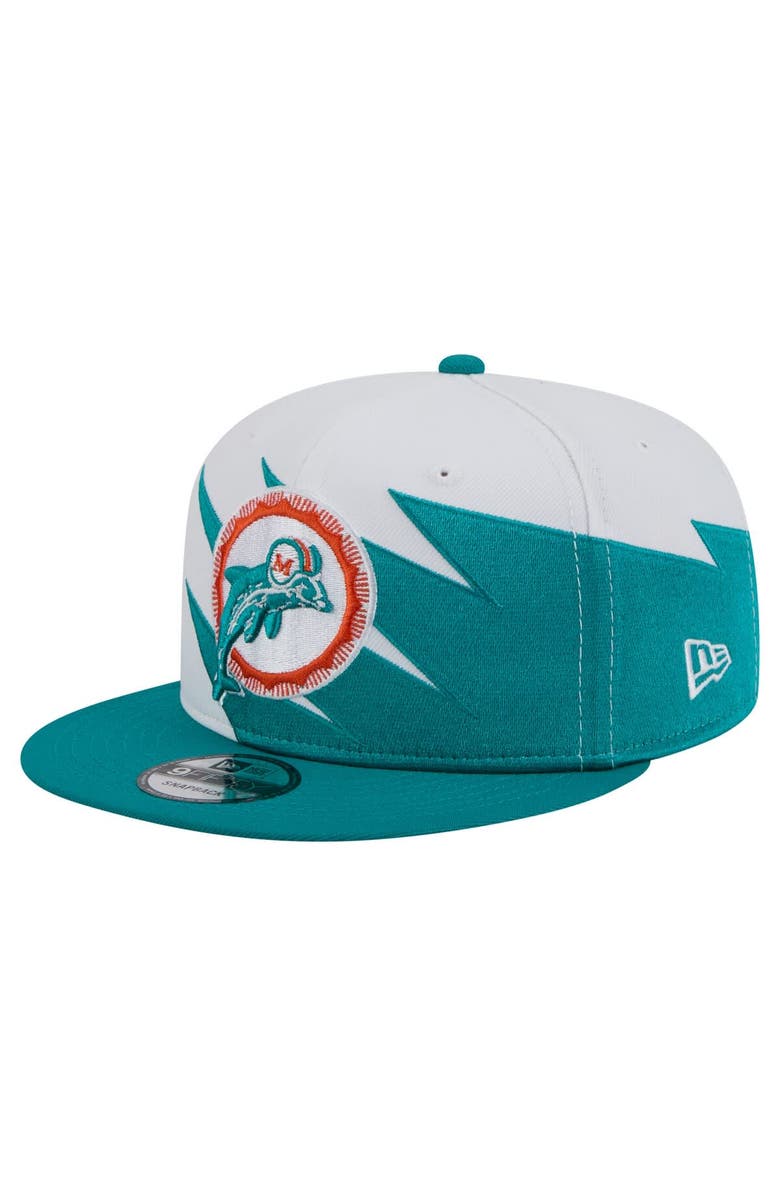 New Era Men's New Era Aqua Miami Dolphins Throwback Jagged 9FiFTY Snapback Hat, Main, color, 
