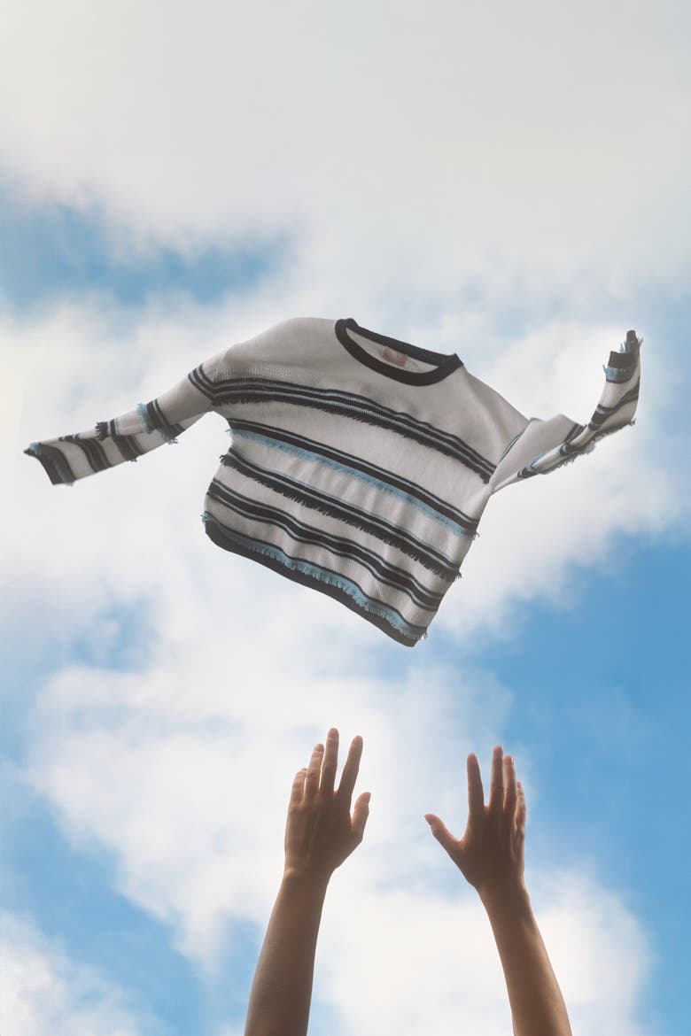 Funky Stripe 100% Cashmere Sweater, Alternate, color, Organic White/Splash, Navy