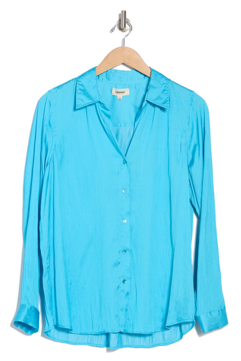 Nina Crinkle Satin Shirt, Alternate, color, BLUE ATOLL