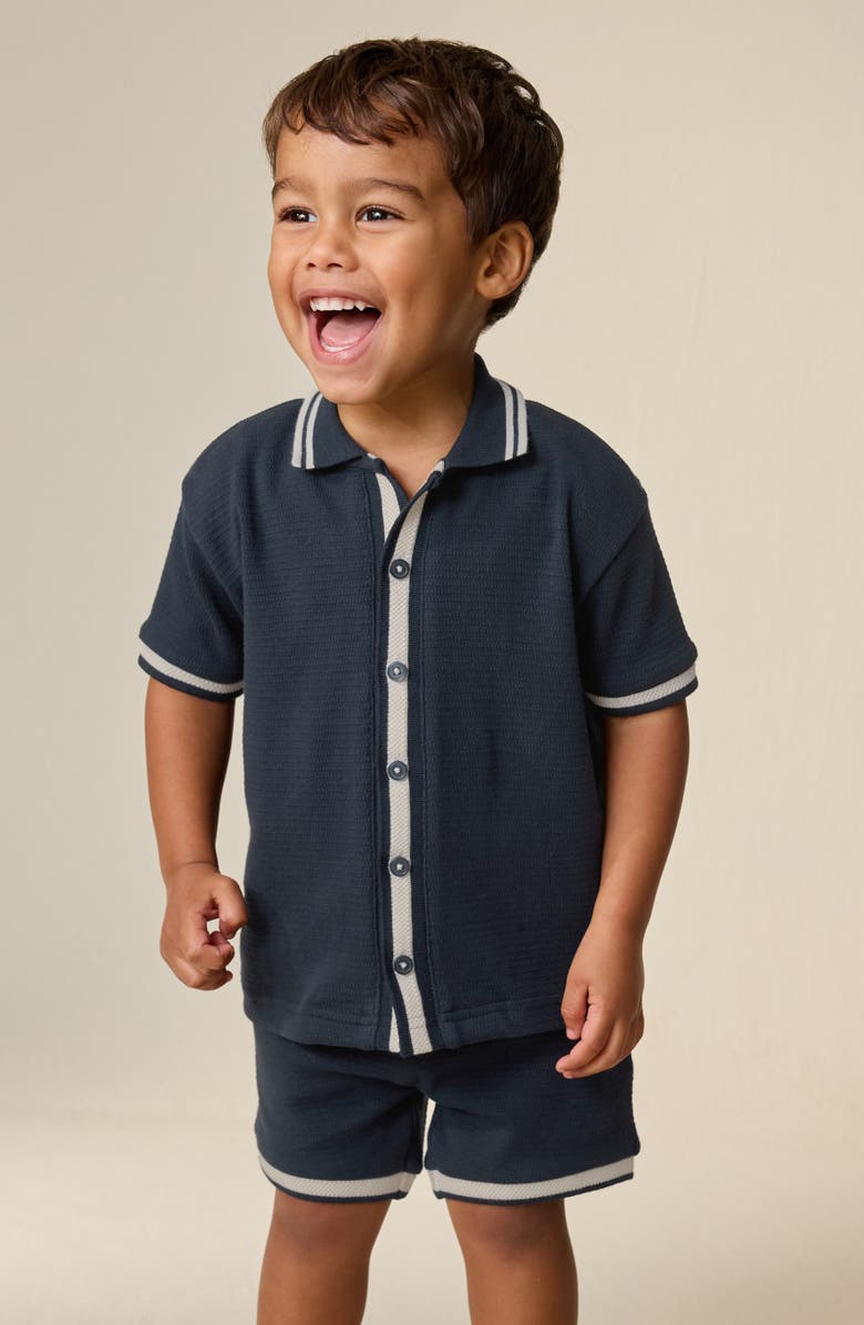 NEXT Kids' Cotton Knit Button-Up Shirt & Shorts Set, Alternate, color, Blue