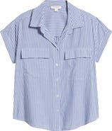 beachlunchlounge Brianna Stripe Cotton Blend Button-Up Shirt
