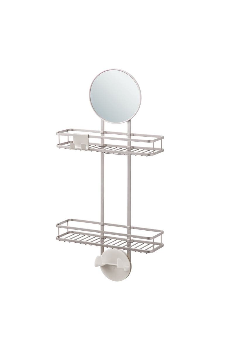 iDesign Self-Adhesive Shower Caddy with Mirror & Hooks - Satin, Main, color, Satin Silver