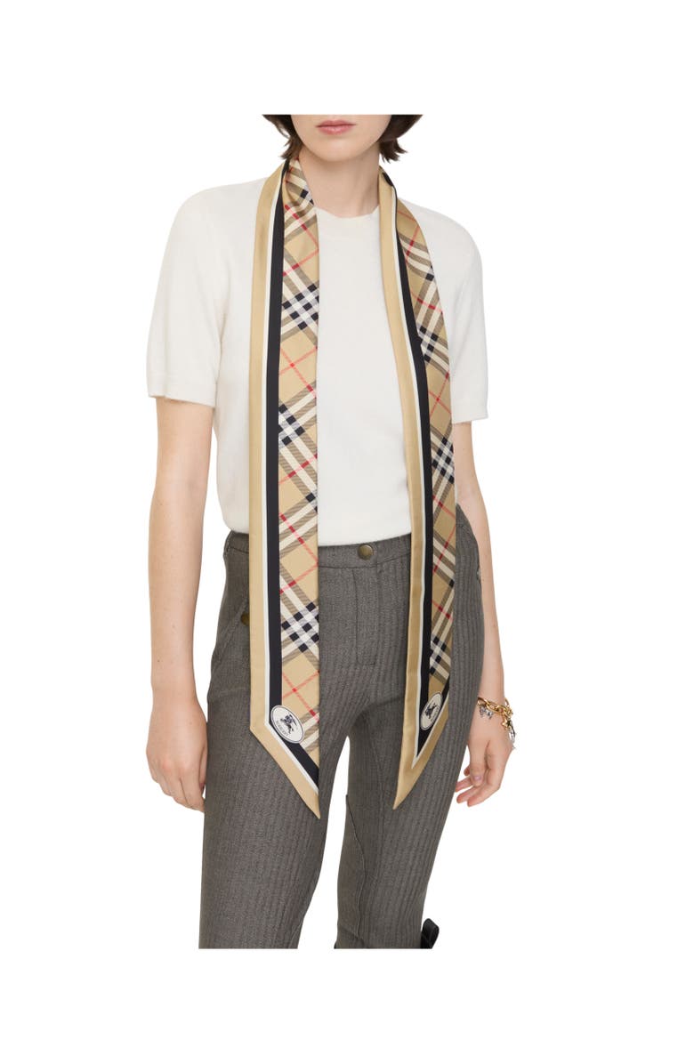 Burberry Skinny Check Silk Scarf, Alternate, color, Sand Beige