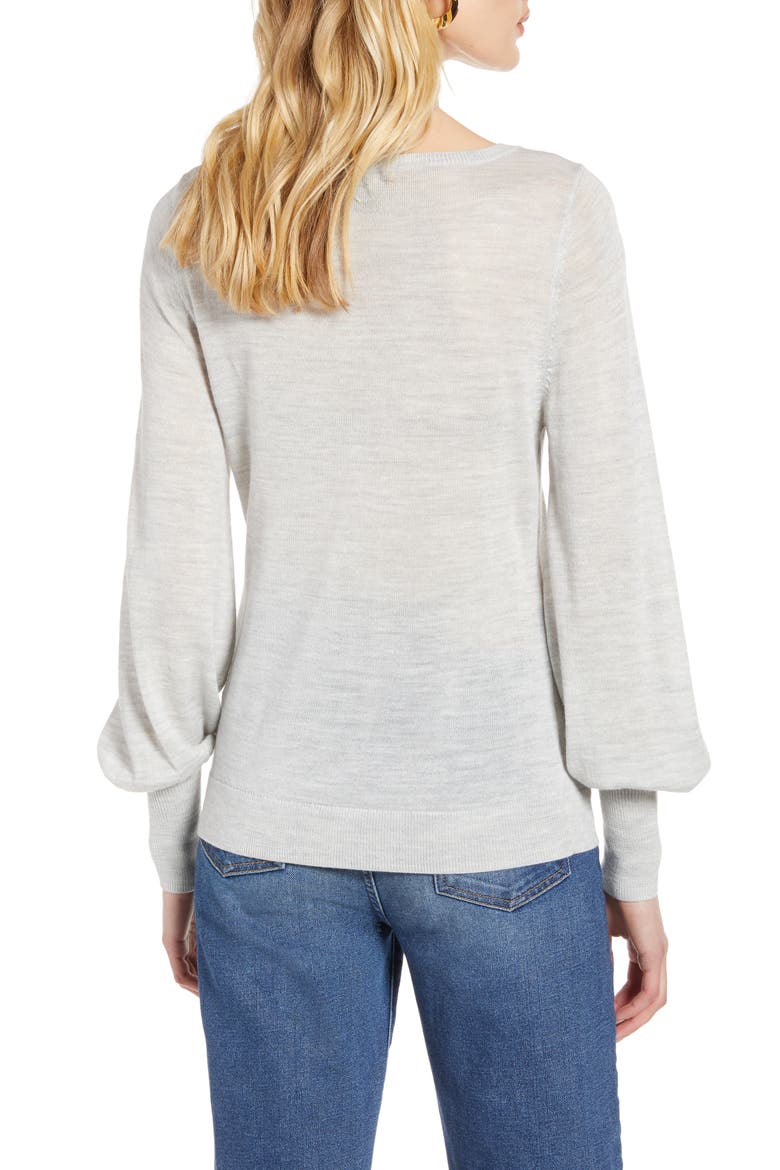 Bishop Sleeve Merino Wool Blend Sweater, Alternate, color, GREY LIGHT HEATHER
