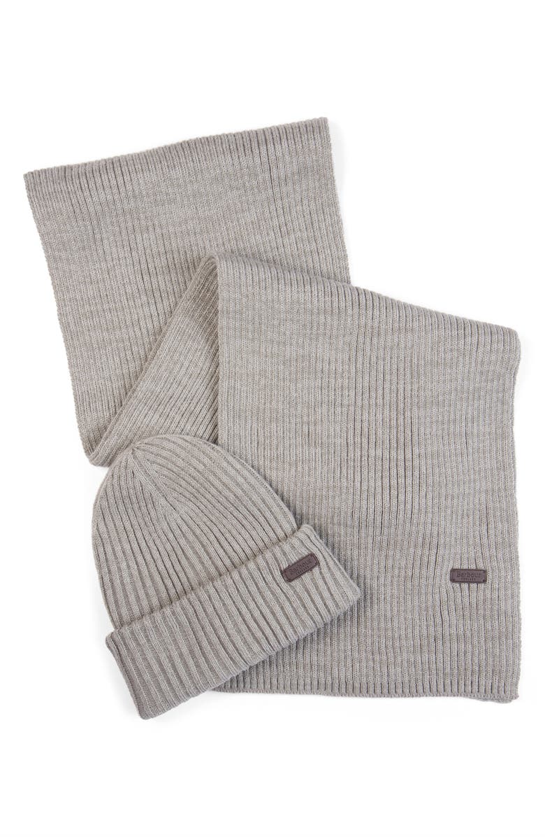 Barbour Crimdon Beanie & Scarf Gift Set, Main, color, Grey