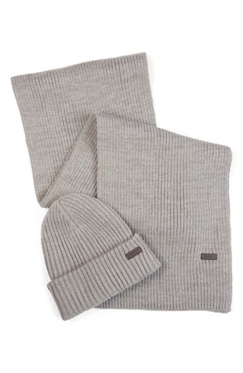 Barbour Gift Set "crimdon" Gray Hat And Scarf
