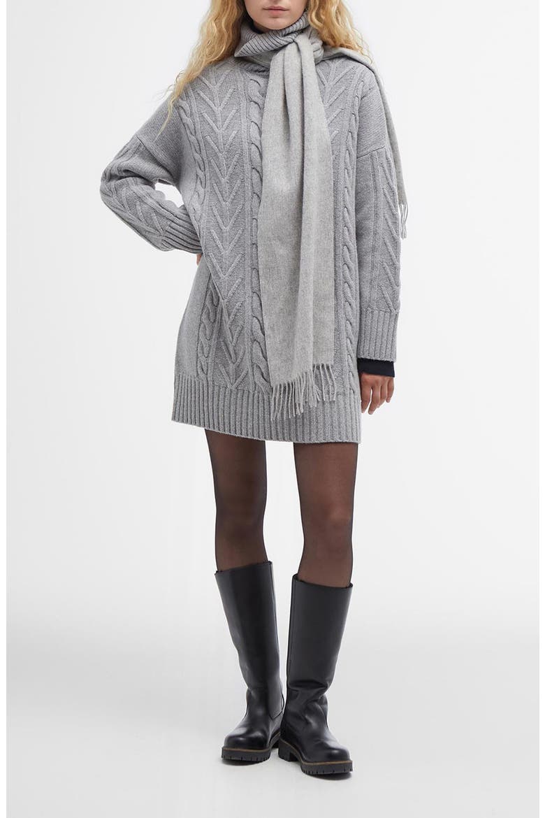 Beatrix Cable Stitch Long Sleeve Wool Blend Sweater Dress, Main, color, GREY MARL
