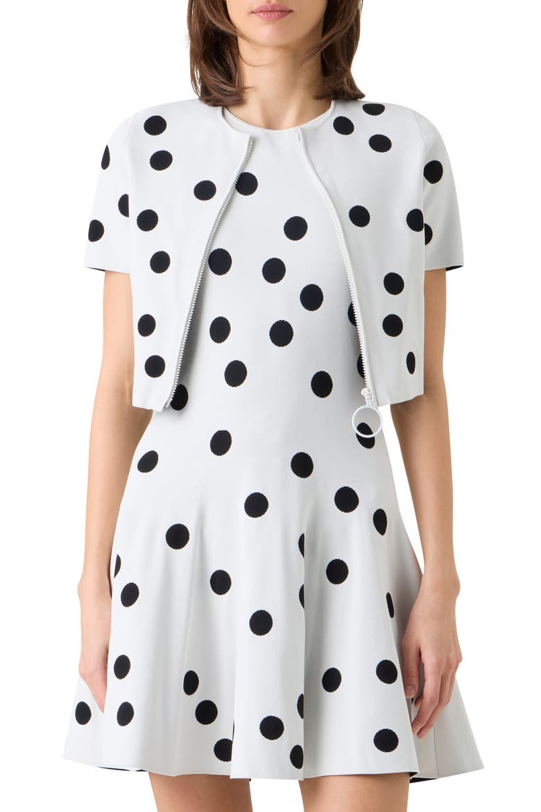 Polka Dot Jacquard Fitted Crop Jacket, Main, color, CREAM-BLACK