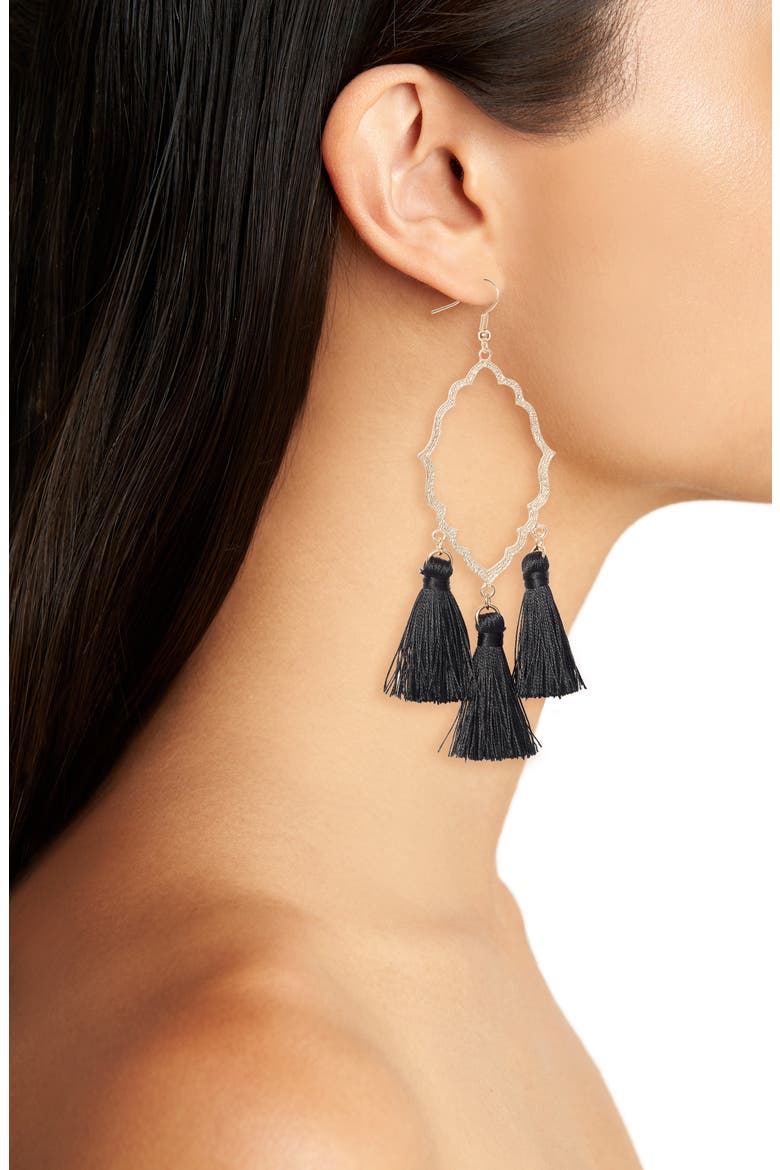 Medallion Tassel Earrings, Alternate, color, BLACK