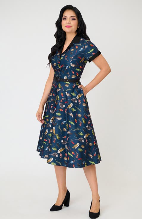 Collared Short Sleeved Belted Alexis Swing Dress