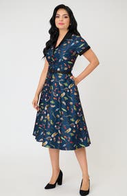 Unique Vintage Collared Short Sleeved Belted Alexis Swing Dress