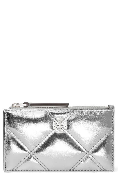 Kira Metallic Diamond Quilted Leather Zip Card Case