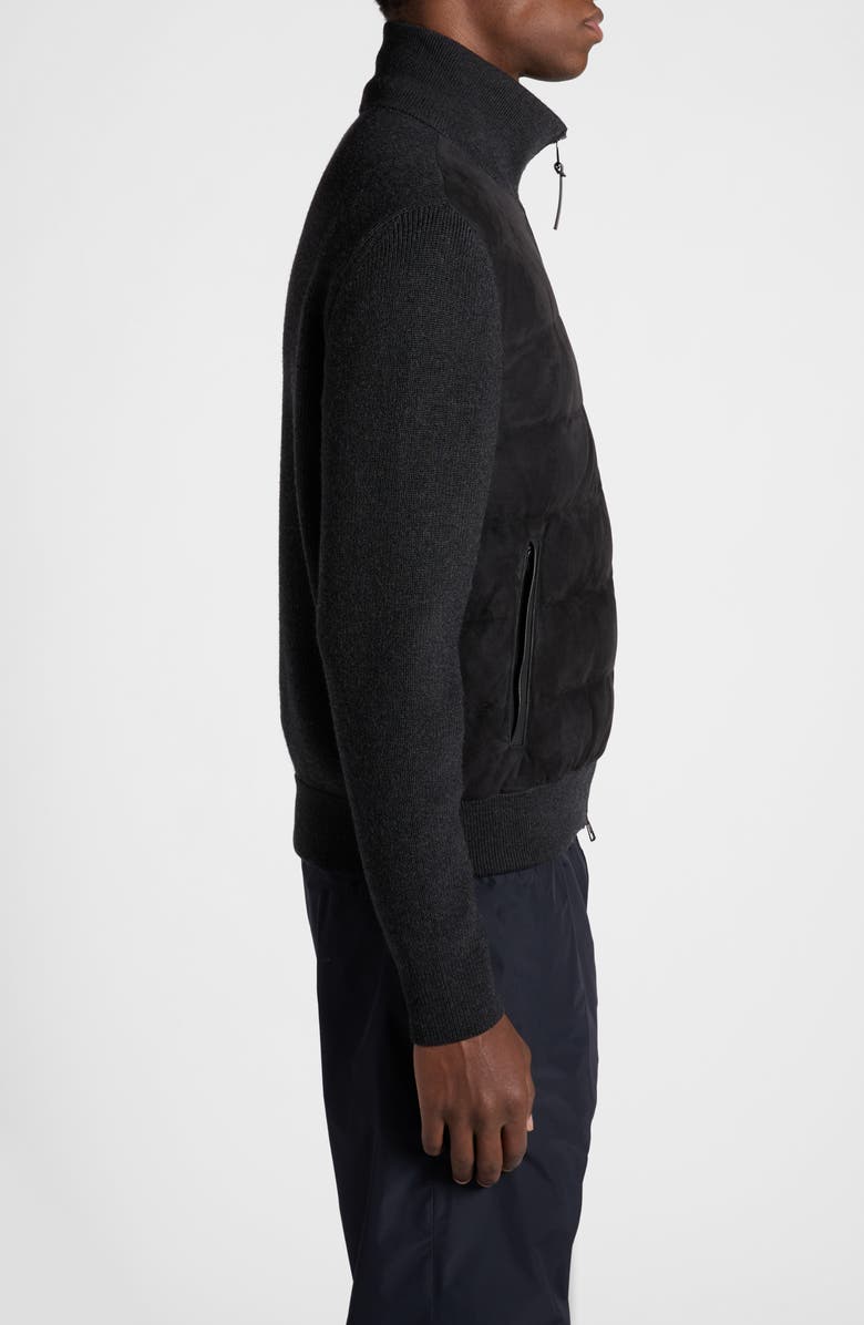 Moncler Mixed Media Quilt Front Virgin Wool Cardigan, Alternate, color, 