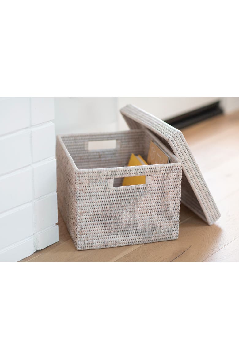 Rattan Letter File Storage Box with Lid, Alternate, color, White Wash