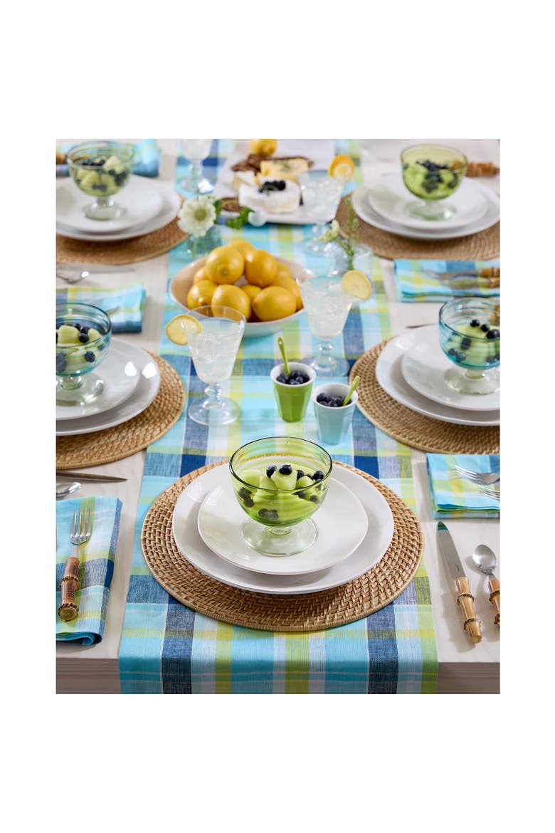 Linen Table Runner - Summer Madras Plaid, Alternate, color, Blue Plaid