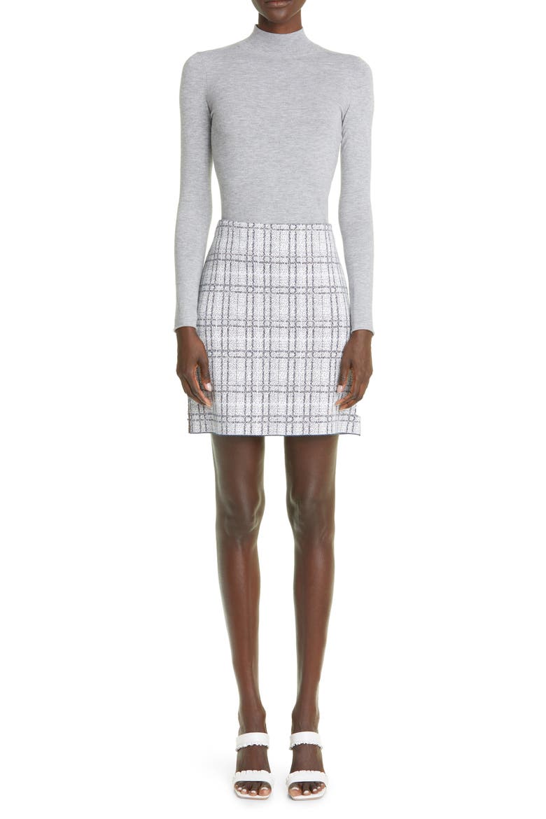 Pixelated Plaid Jacquard Miniskirt, Alternate, color, ECRU/ NAVY MULTI