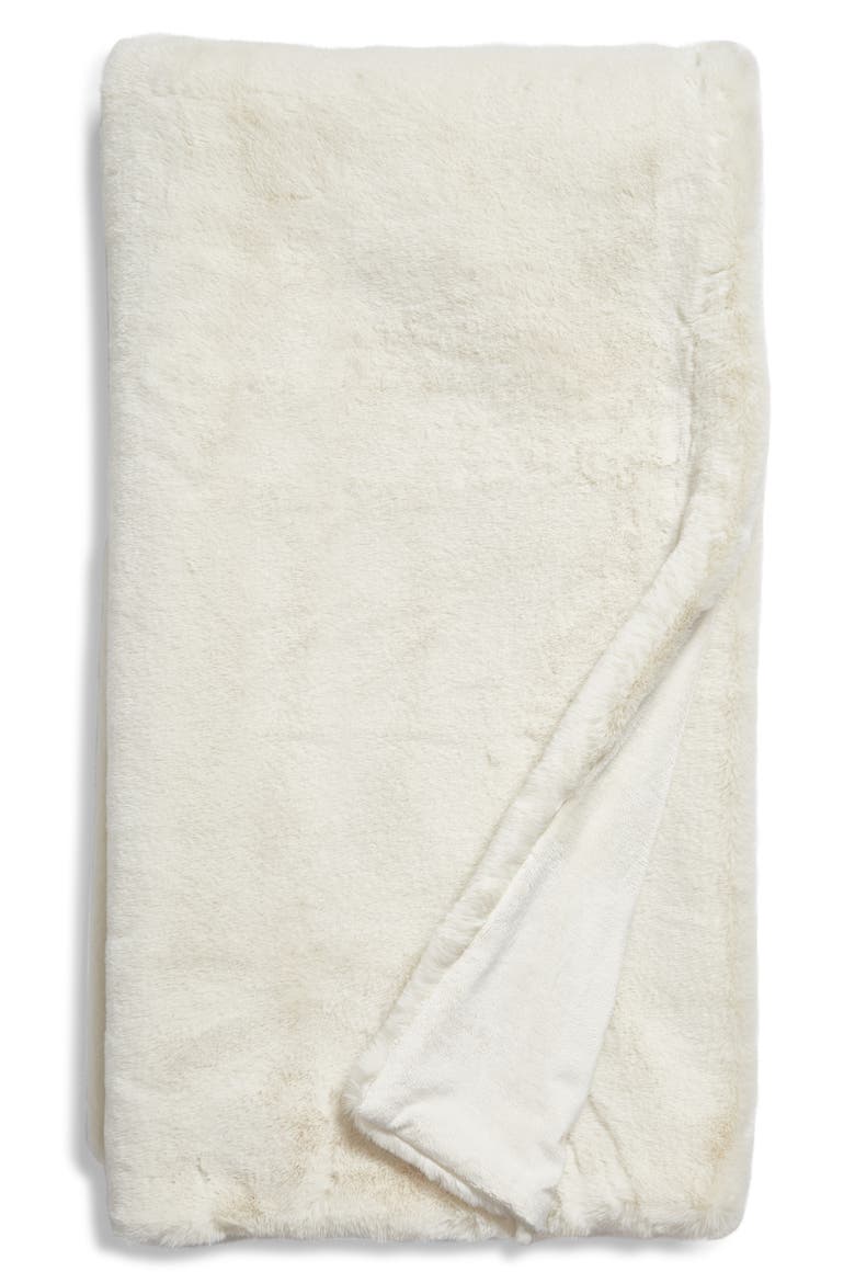 Favorite Faux Fur Throw Blanket, Main, color, IVORY SILVER