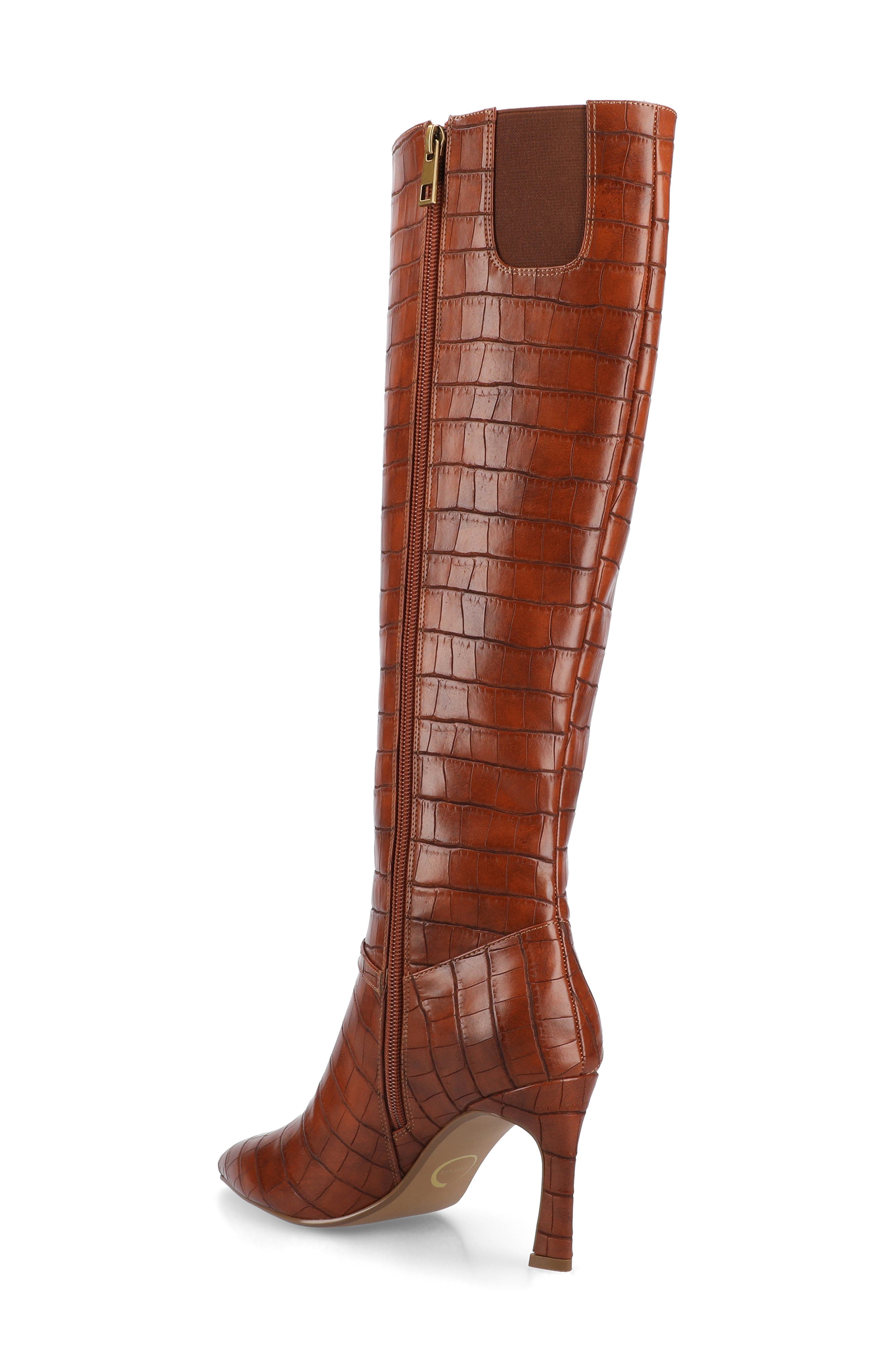 Elara Tall Boot, Alternate, color, COGNAC CROCODILE