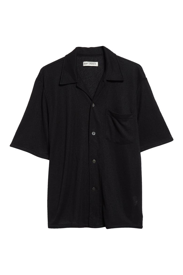 Boxy Bouclé Button-Up Shirt, Alternate, color, BLACK BOUCLE