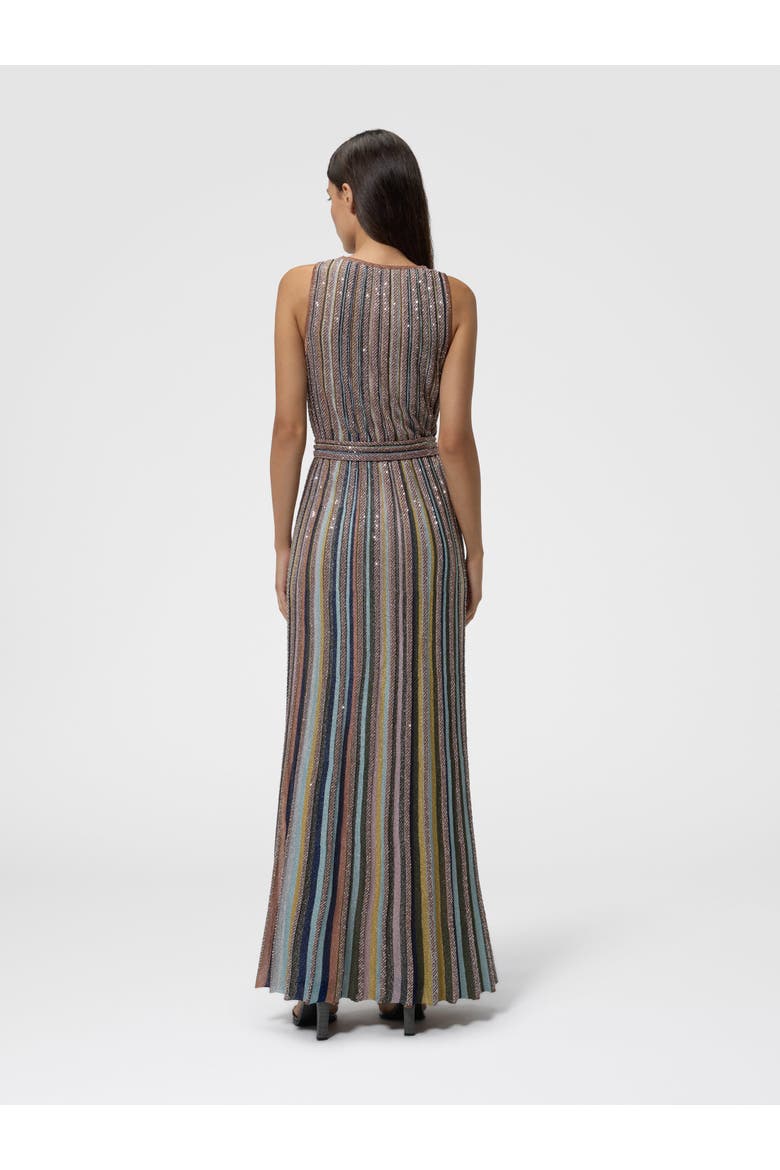 Long Knit Dress With Sequins And V-neck, Alternate, color, Pink & Multicoloured