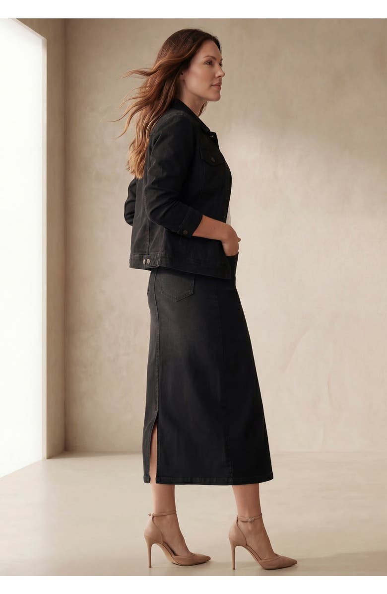 Jessica London Classic Cotton Denim Midi Skirt, Alternate, color, Black