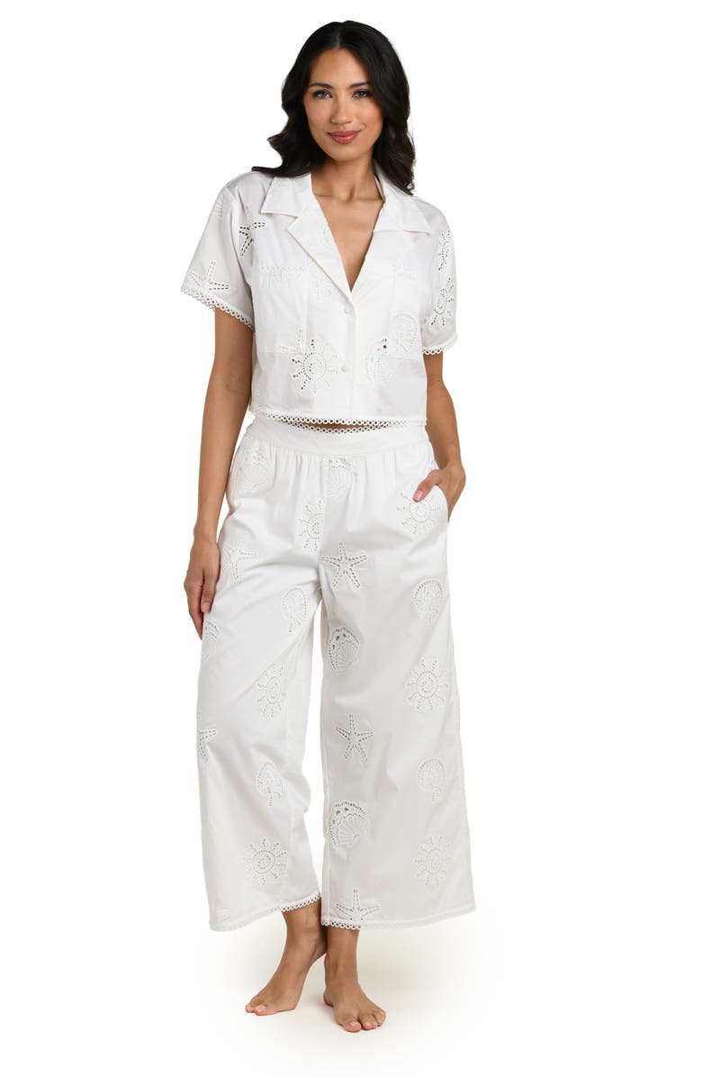 La Blanca Bayside Crop Stretch Cotton Cover-Up Shirt, Alternate, color, White