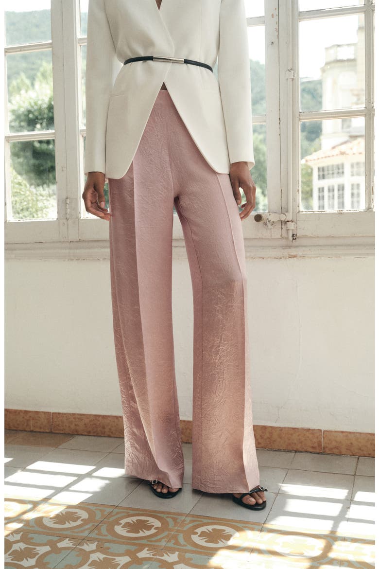 Crinkle Satin Wide Leg Pants, Alternate, color, PASTEL PINK