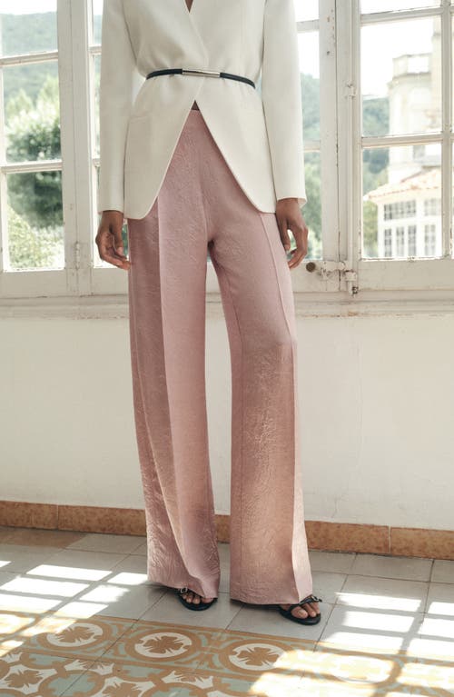 Mango Crinkle Satin Wide Leg Pants In Pink
