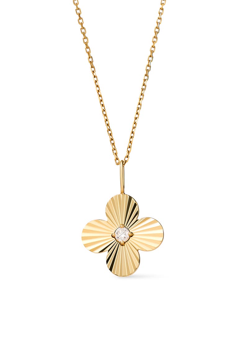 Solid Yellow Gold - Large Flower Charm Necklace, Main, color, Diamond