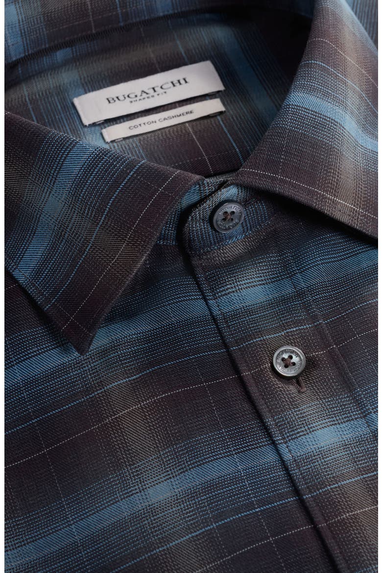 Karl Shaped Fit Plaid Cotton & Cashmere Button-Up Shirt, Alternate, color, KHAKI/MULTI