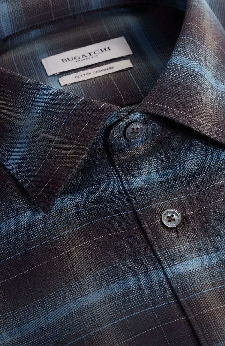 Bugatchi Karl Shaped Fit Plaid Cotton & Cashmere Button-Up Shirt, Alternate, color, Khaki/Multi
